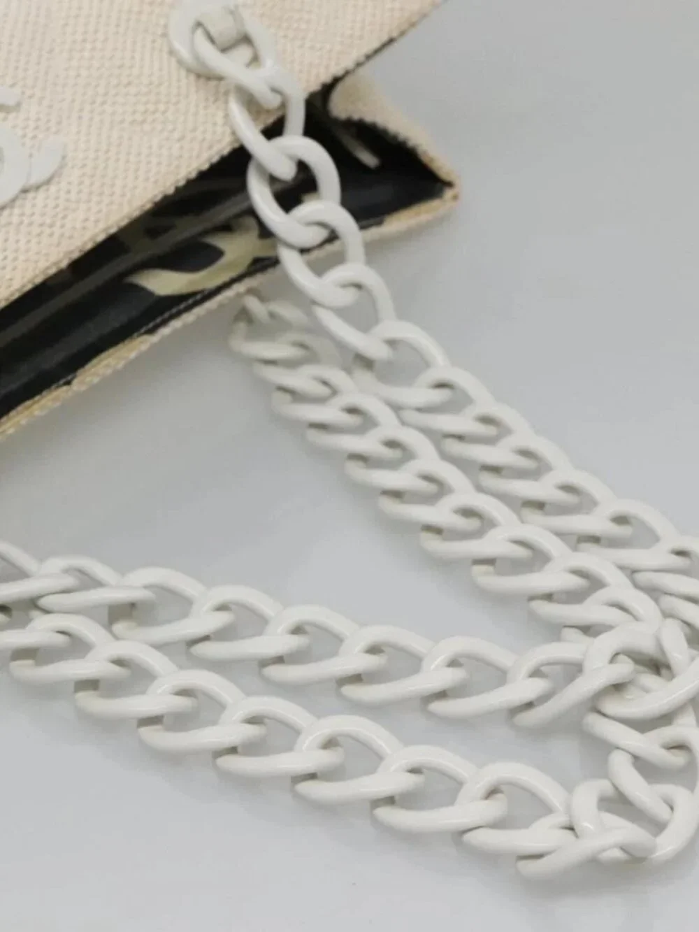 CHANEL Matelasse Chain Shoulder Bag Straw White Gold CC Auth 142166